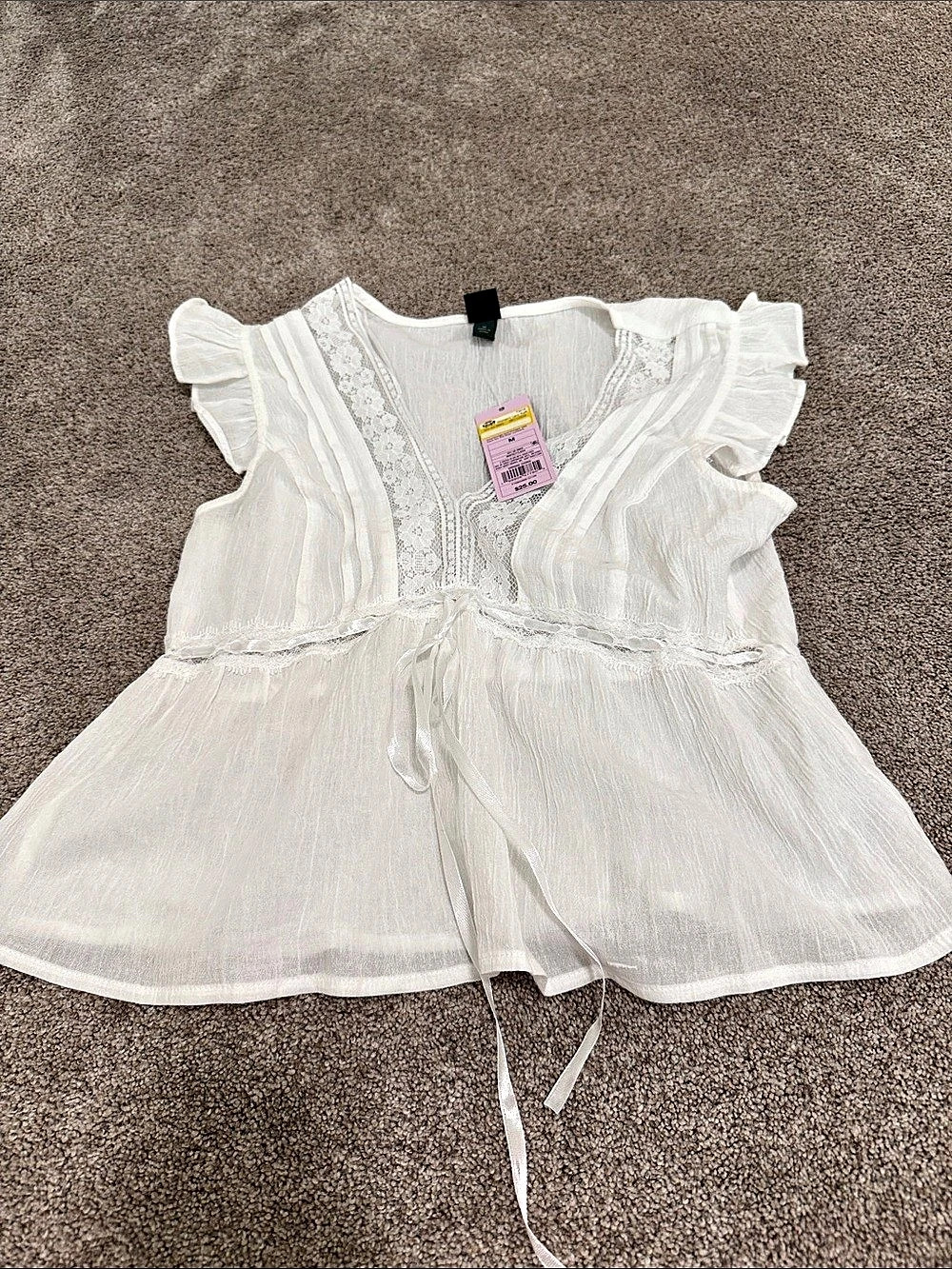 Wild Fable Satin Lace Ruffle Tank Top White